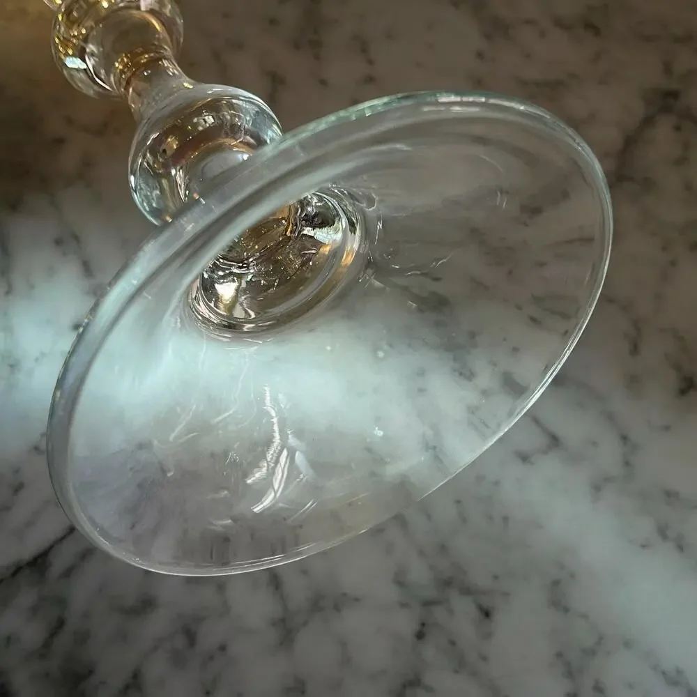 Vtg. Pair Baluster Clear Crystal Candlestick Holders 9.75” Tall 1.5” Candle Cup